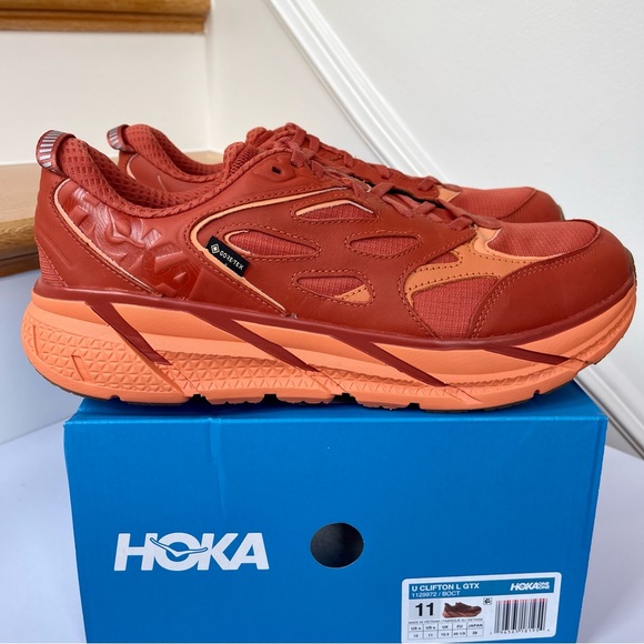 NWT Hoka Clifton Leather Gore-Tex Waterproof Unisex BOCT dark orange copper - Picture 2 of 16